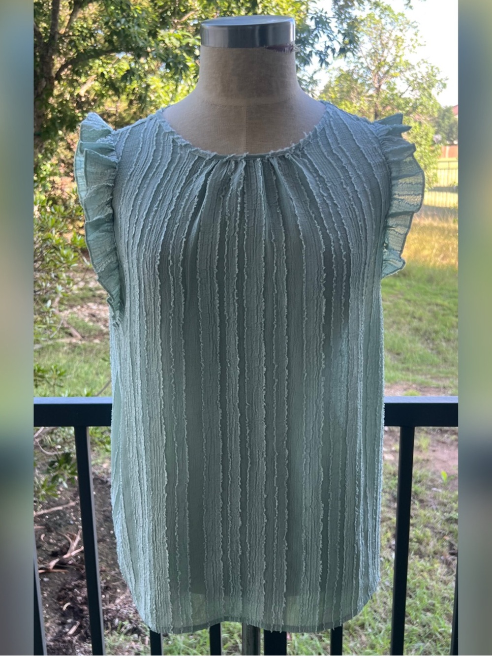 Light Green Ruffle Sleeve Women's Top